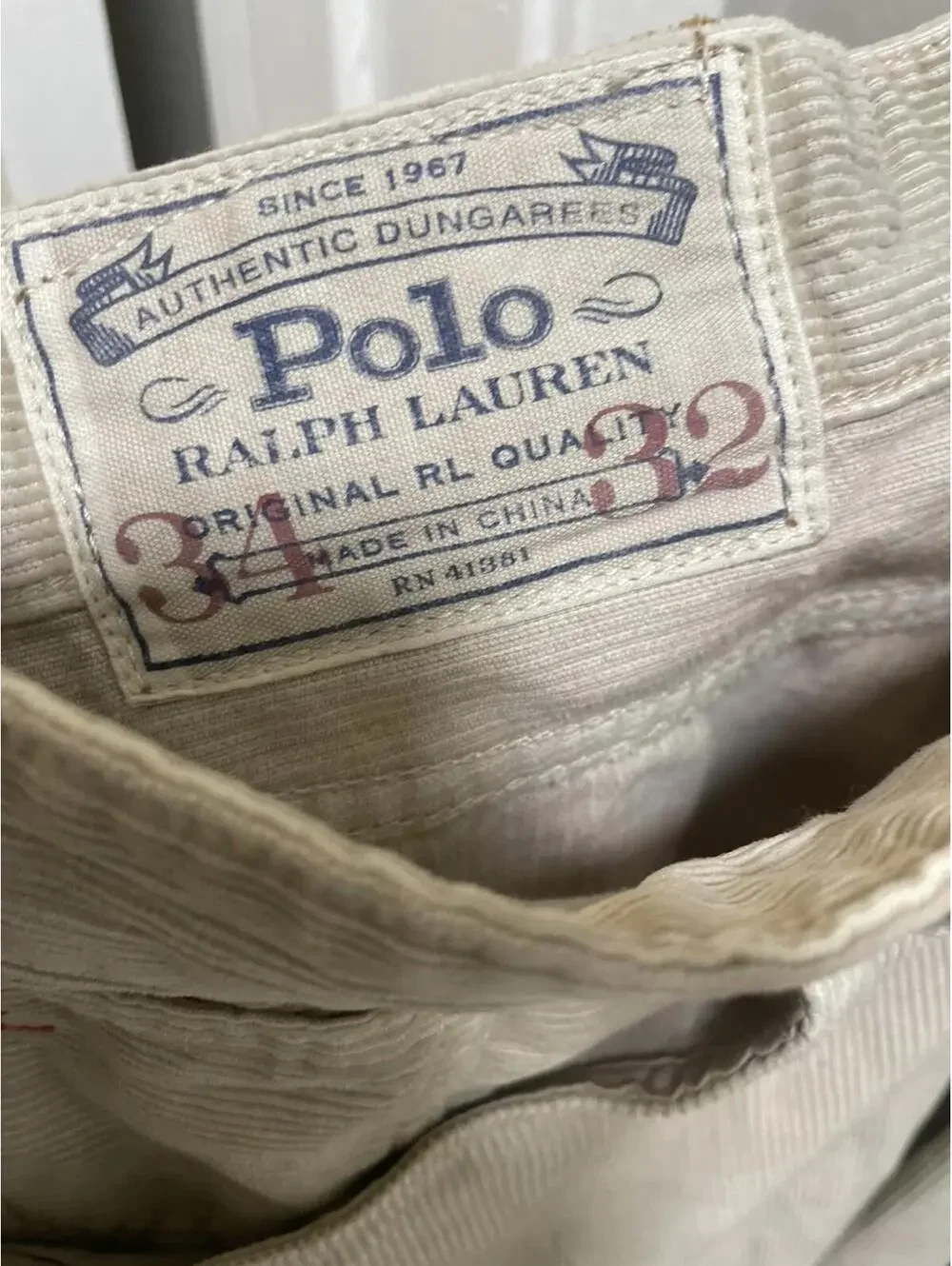 VTG Polo Ralph Lauren Corduroy Pants Beige Men 34x32 *desc